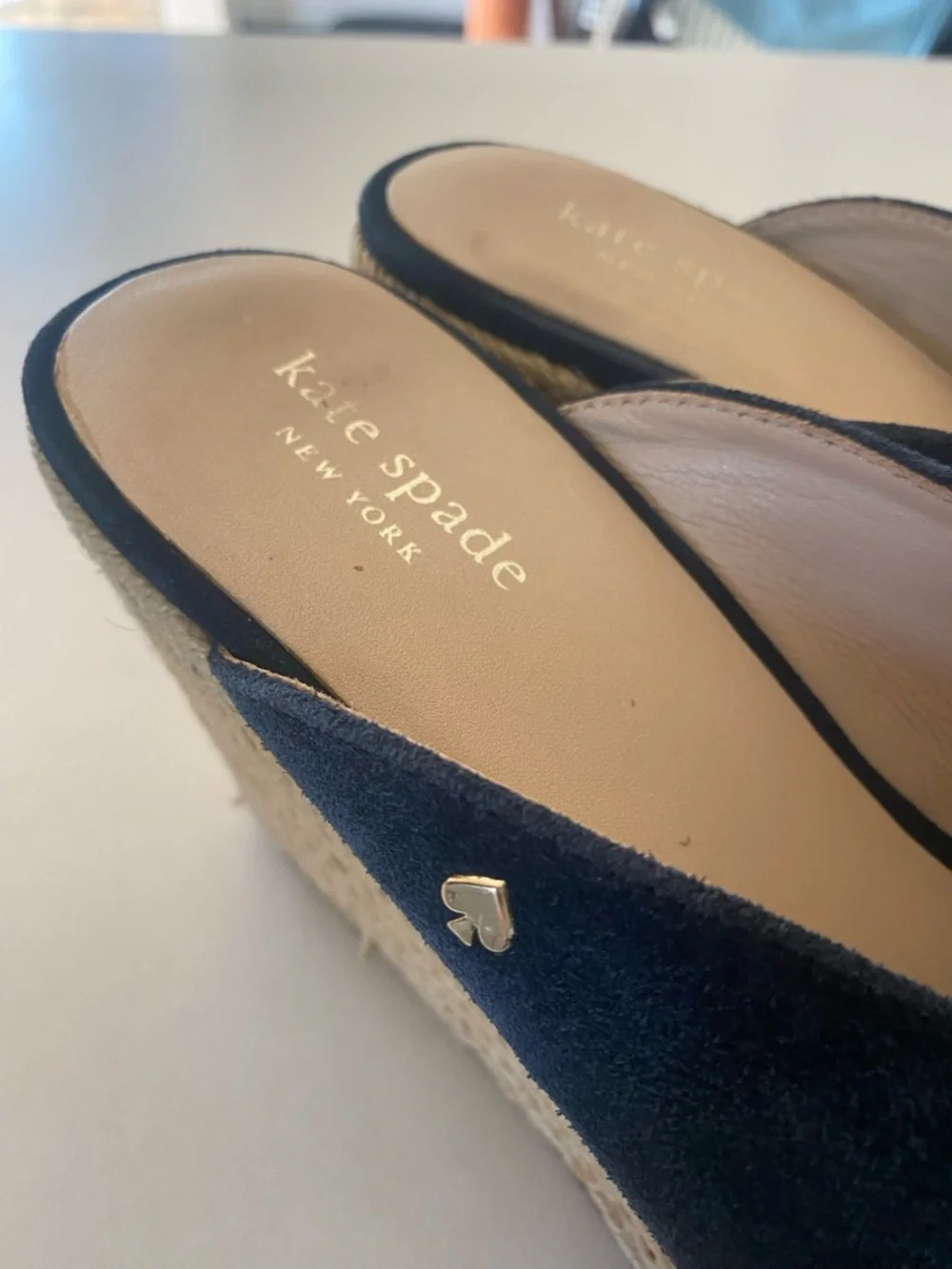 KATE SPADE THEA WEDGE ESPADRILLE SANDAL HEEL SUEDE NAVY WOMENS SZ 8